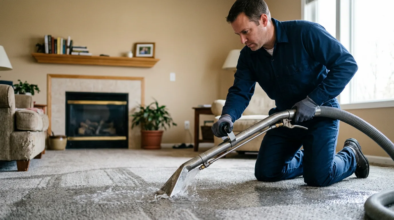 Water damage restoration technician working near Danbury, CT
